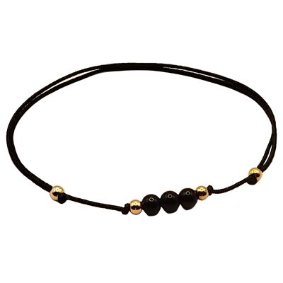 Onyx gemstone bracelet, 18k rose gold plated 925 silver, Ø 4mm, pearl clasp