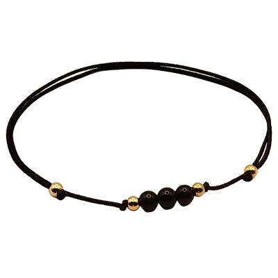 Onyx Edelstein Armband, 18k rosevergoldete 925 Silber, Ø 4mm, Perlenverschluss