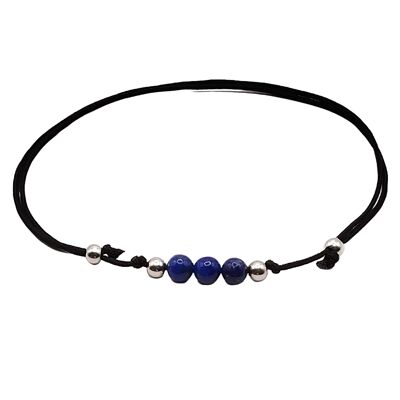 Bracelet pierres précieuses Lapis lazuli, argent 925, Ø 4mm, fermoir perle