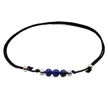 Bracelet pierres précieuses Lapis lazuli, argent 925, Ø 4mm, fermoir perle 1