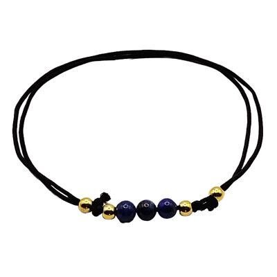 Bracelet en pierres précieuses de lapis-lazuli, argent 925 plaqué or 24 carats, Ø 4 mm, fermoir perle
