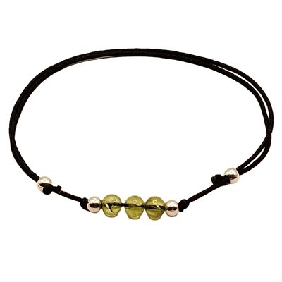 Bracelet pierres gemmes péridot, argent 925, Ø 4mm, fermoir perle