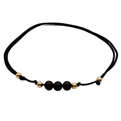 Pulsera de obsidiana en oro, plata 925 con baño de oro rosa de 18k, Ø 4 mm, cierre de perla