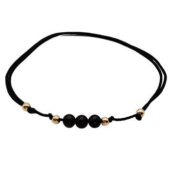 Bracelet en pierres précieuses d'obsidienne dorée, argent 925 plaqué or rose 18 carats, Ø 4 mm, fermoir perle 1