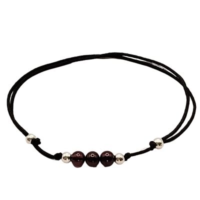 Garnet gemstone bracelet, 925 silver, Ø 4mm, pearl clasp