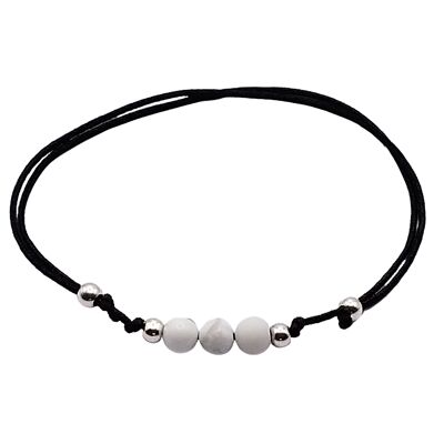 Howlite gemstone bracelet, 925 silver, Ø 4mm, pearl clasp