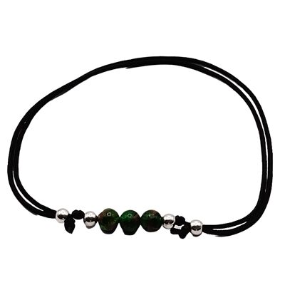 Bracelet pierre gemme vert jade, argent 925, Ø 4mm, fermoir perle