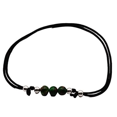 Pulsera de gema verde jade, plata 925, Ø 4 mm, cierre de perla