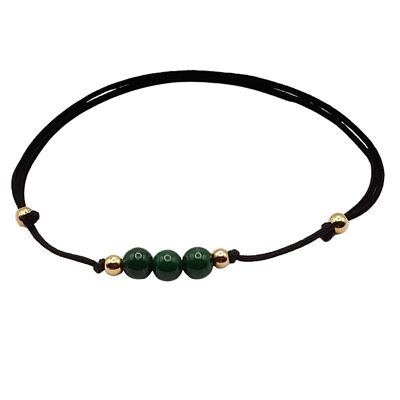 Bracelet en pierres gemmes malachite, argent 925 plaqué or rose 18 carats, Ø 4mm, fermoir perle