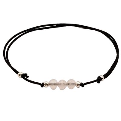 Bracelet quartz rose, argent 925, Ø 4mm, fermoir perle