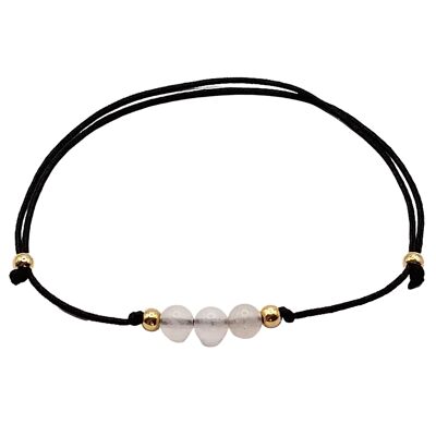 Pulsera de cuarzo rosa, plata 925 chapada en oro rosa de 18k, Ø 4mm, cierre de perla