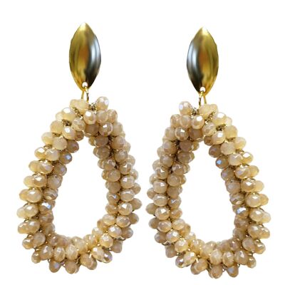 Pendientes de fiesta llamativos con purpurina beige