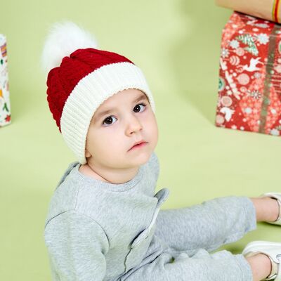 Cappello lavorato a maglia natalizio per ragazzi e ragazze in contrasto di colore