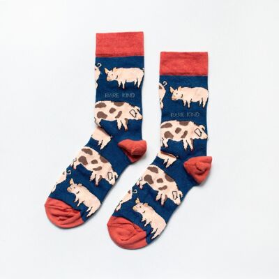 Chaussettes de porc | Chaussettes en bambou | Chaussettes bleues | Chaussettes de ferme