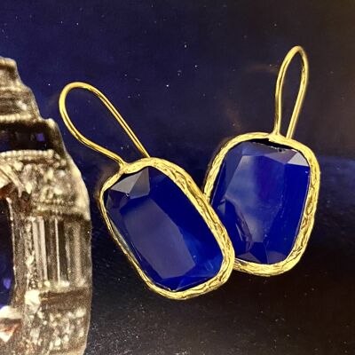Earrings cobalt blue cateye stone square