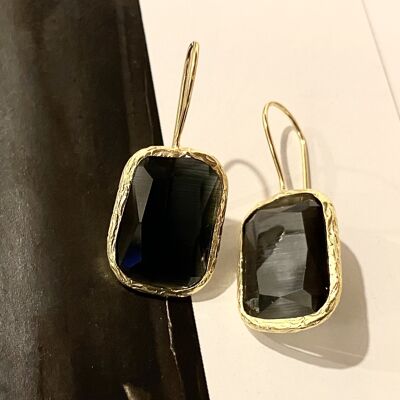 Ohrringe aus schwarzem Cateye-Stein, quadratisch