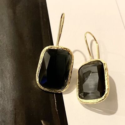 Earrings cateye stone black square