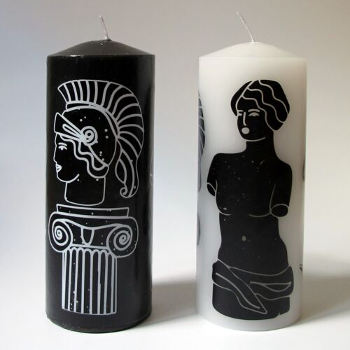 Black & White Tall Greek-Roman Design pillar candle pack - Gift, Deco, Trendy, Young & Christmas