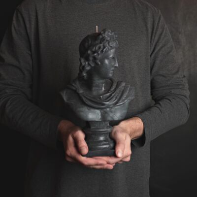 Candela nera con testa di dio greco Apollo XL - Busto romano