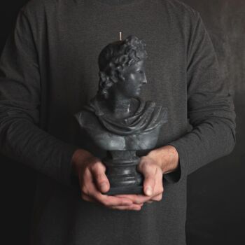 Bougie tête de dieu grec Apollo XL noire - Figurine buste romain 1