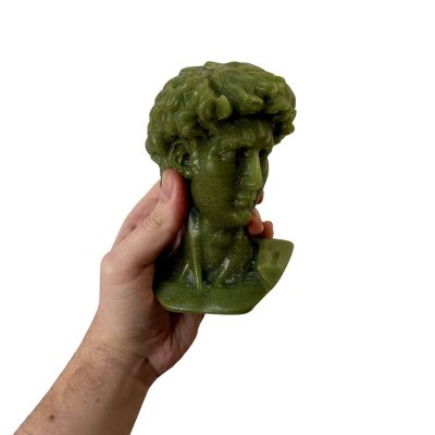 Grüne David-Kerze mit griechischem Kopf – römische Büstenfigur – Geschenk, Deko, trendig, jung und Weihnachten