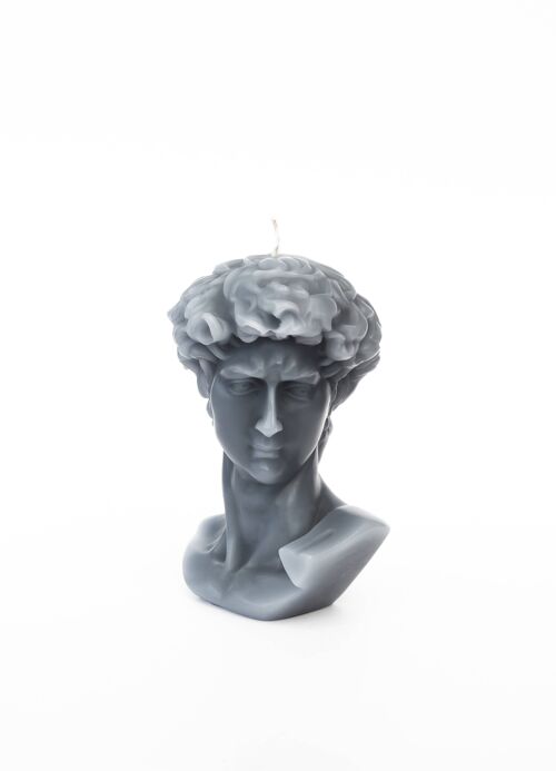 Grey  David Greek Head Candle - Roman Bust Figure - Gift, Deco, Trendy, Young & Christmas