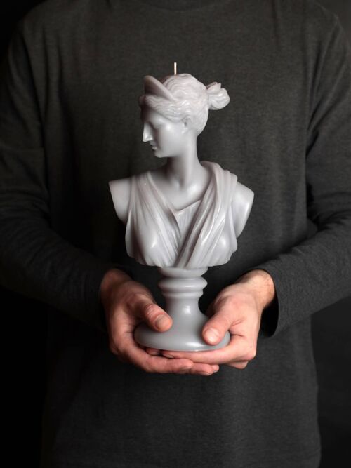 Grey Diana XL Greek Goddess Head Candle - Roman Bust Figure