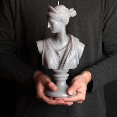 Gray Diana XL Greek Goddess Head Candle - Roman Bust Figure