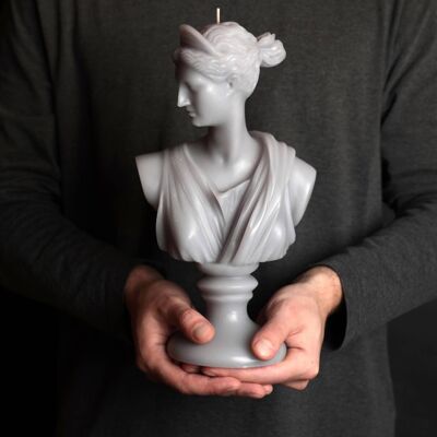 Bougie tête de déesse grecque Diana XL grise - Figure de buste romain