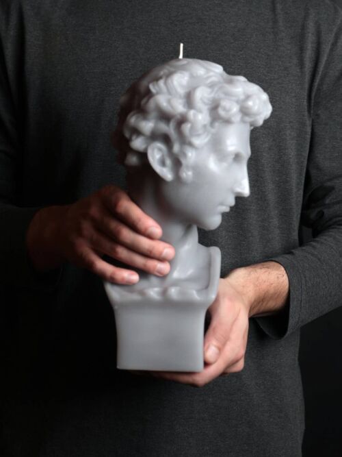 Big Candle - Grey Hermes XL Greek God Head Candle - Roman Bust Figure - Gift, Deco, Trendy, Young & Christmas