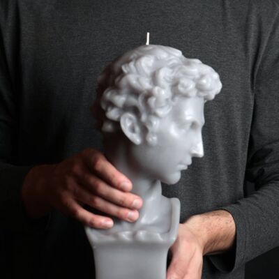 Bougie Tête de Dieu Grec Hermès XL Grise - Figurine Buste Romain