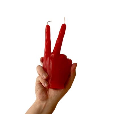 Bougie main rouge - Forme symbole de paix - Cadeau, Déco, Tendance, Jeune & Noël