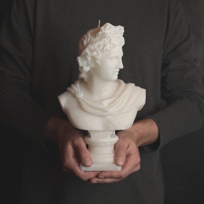 Candela grande - Candela bianca Apollo XL con testa greca - Busto romano - Regalo, decorazione, tendenza, giovane e Natale
