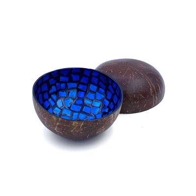 Ciotola in cocco con piastrelle perlate - Blu