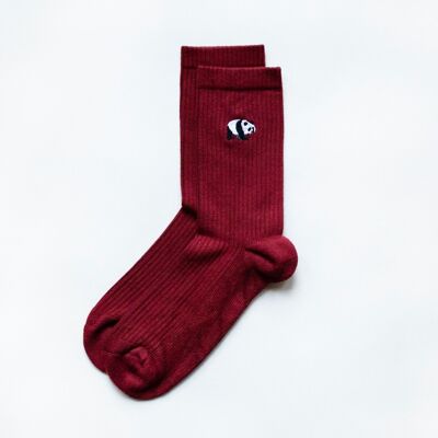 Panda-Socken | Gerippte Bambussocken | Rubinrote Socken