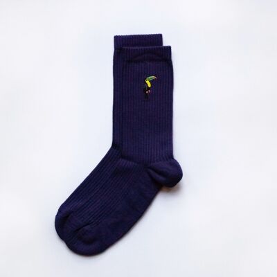 Tukan-Socken | Gerippte Bambussocken | Tiefviolette Socken
