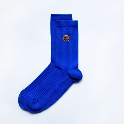 Chaussettes Tigre | Chaussettes en bambou côtelées | Chaussettes bleu roi