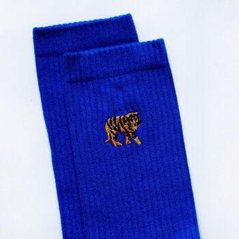 Chaussettes Tigre | Chaussettes en bambou côtelées | Chaussettes bleu roi 3