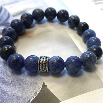 Men's bracelet Sodalite and stainless steel bead