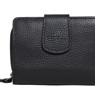 Carpi, zippered wallet M with leather strap, black