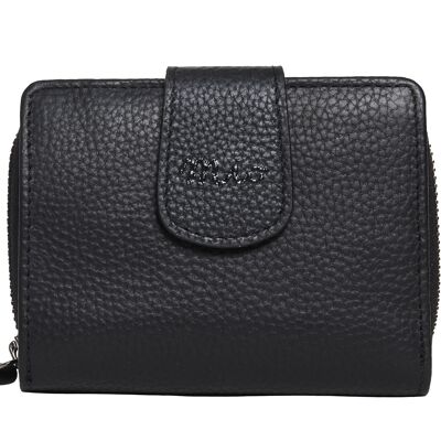Carpi, zippered wallet M with leather strap, black