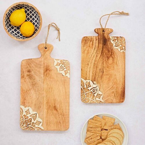 Rectangular Floral Mango Wood Chopping Boards