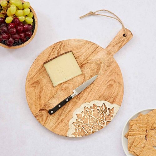 Large Round Floral Mango Wood Chopping Board