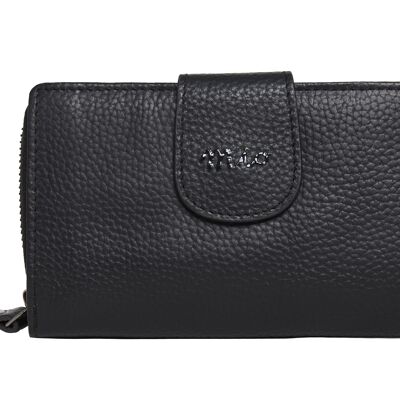 Carpi, zippered wallet L with leather strap, black