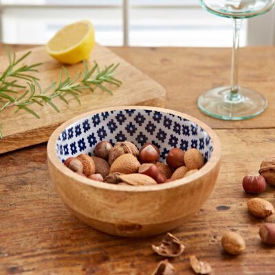 Blue Patterned Mango Wood Bowl