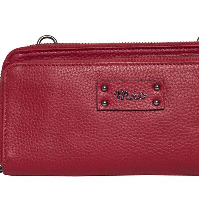Carpi, porte-monnaie zippé L avec grand compartiment zippé supplémentaire et bandoulière, rouge