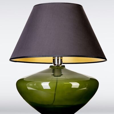Glaslampe bauchig grün mit Lampenschirm Tischlampe
