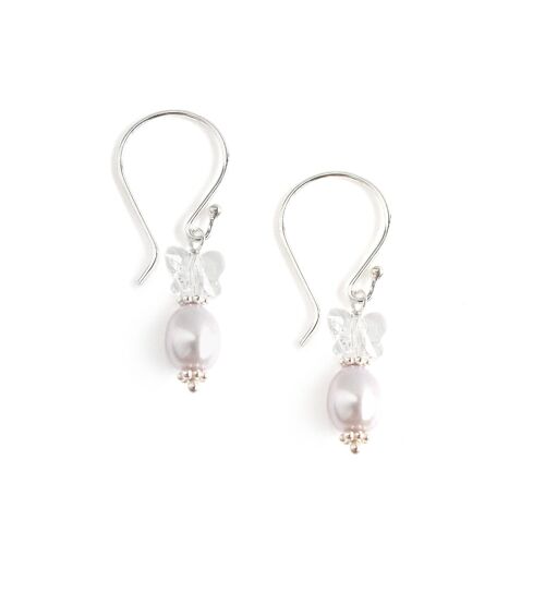 Grey freshwater pearl and butterfly earrings