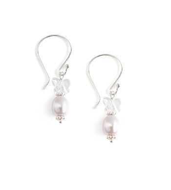 Boucles d'oreilles perle d'eau douce grise et papillon 1