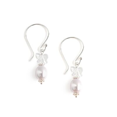 Grey freshwater pearl and butterfly earrings